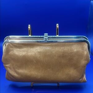 HOBO Tan Leather Wallet with Structured Design and Silver Accents